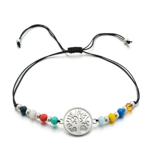 Tree Of Life Adjustable Braided Rope Crystal Beads Bracelet