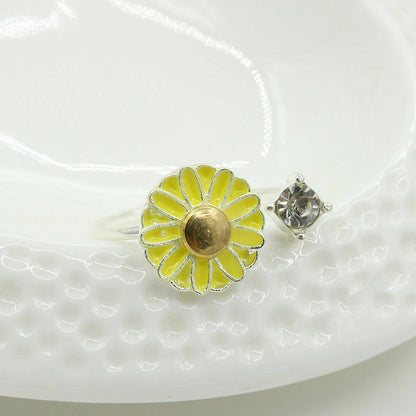 Silver daisy Flower Ring crystal Adjustable Charm open Hippie Retro Womens Gift