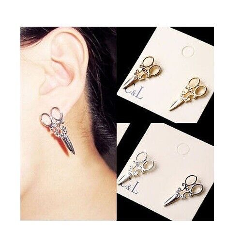 HAIR DRESSER SCISSOR STUD EARRINGS RETRO KITCH gothic UK BARGAIN GIFT