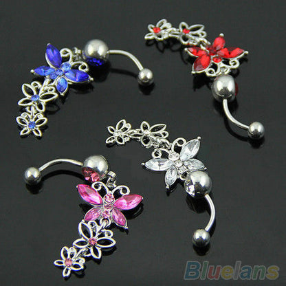 SEXY LADIES BUTTERFLY Belly Button Ring BELLY BAR Rhinestone Navel UK BARGAIN