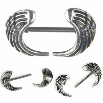 ANGEL WING NIPPLE BAR BEAUTIFUL SHIELD 316L Surgical Steel Barbell Piercing UK