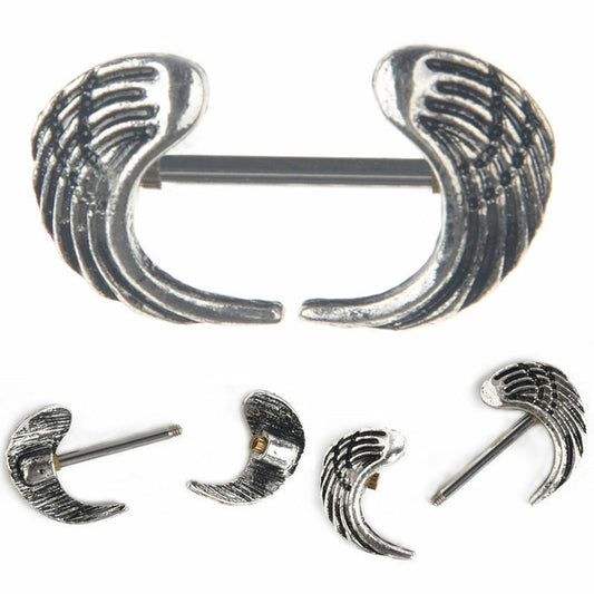 ANGEL WING NIPPLE BAR BEAUTIFUL SHIELD 316L Surgical Steel Barbell Piercing UK
