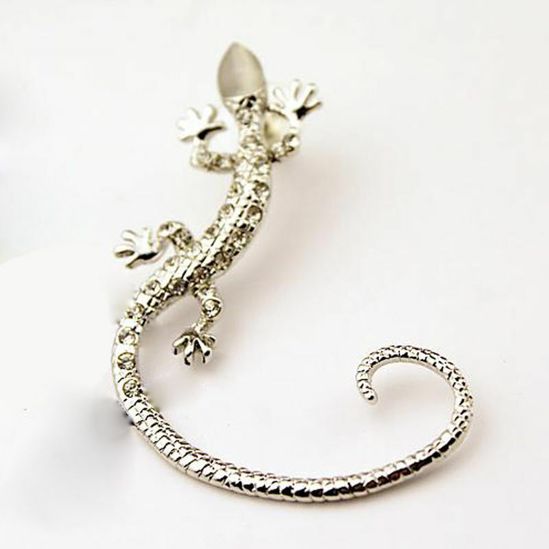 WOMENS SILVER GOLD LIZARD GECKO OVER EAR CUFF CLIP ON EARRING STUD HOOP GIFT UK