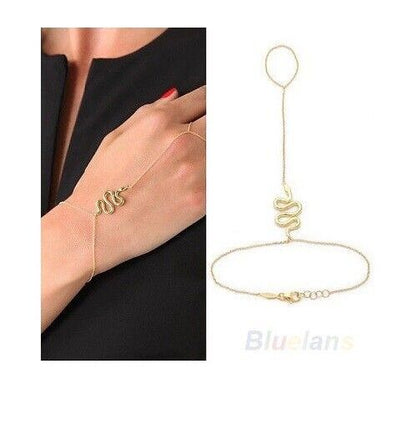 GOLD BEACH SNAKE BRACELET HAND CHAIN BANGLE SLAVE FINGER RING HARNESS WOMENS UK
