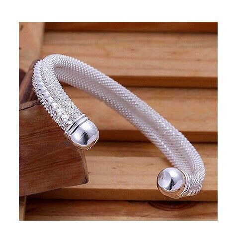 STUNNING Silver Band Mesh Twisted Bangle Bracelet Chain Ladies Womens Girls Gift