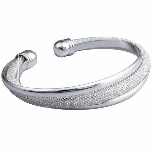 2 TONE TWISTED 3 BAR BANGLE Silver Mesh Linked Bracelet Womens Jewellery GIRLS