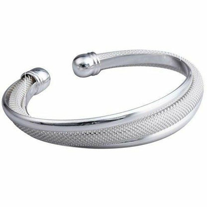 2 TONE TWISTED 3 BAR BANGLE Silver Mesh Linked Bracelet Womens Jewellery GIRLS