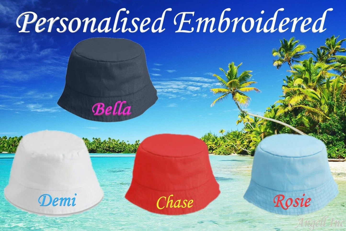Personalised Kids Bucket Hat 7-10yrs Sun Summer Bush Hat Cap Toddler Children Boy Girl