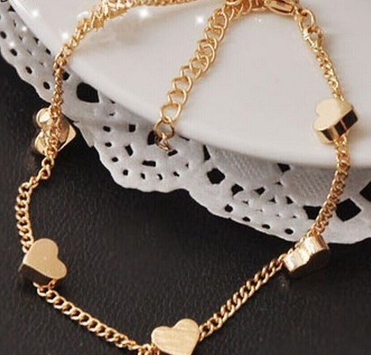 Womens Heart Bracelet Slave Chain Finger Ring Bangle Hand Harness Beach Boho