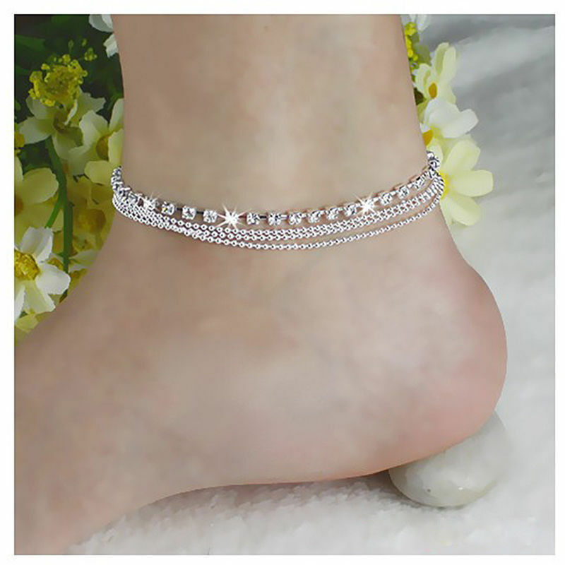 SILVER 4 Layer Summer Boho Anklet Ankle Bracelet Women Buddha Foot Jewellery