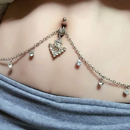 316L Surgical Steel Belly Bar Navel Bikini Body Waist Chain Crystal Rhinestone