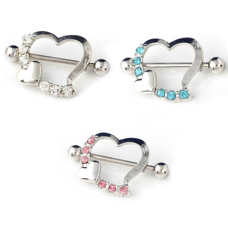 Surgical Steel Heart Love Crystal Body Nipple Bar Barbell Piercing Ring Rings