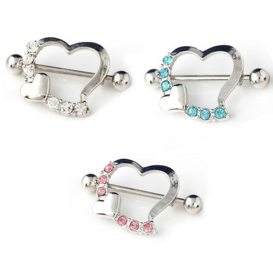 Surgical Steel Heart Love Crystal Body Nipple Bar Barbell Piercing Ring Rings