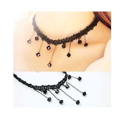 Black TASSEL CHARM DANGLE Velvet Lace Choker CORD Necklace Wedding Party Chain