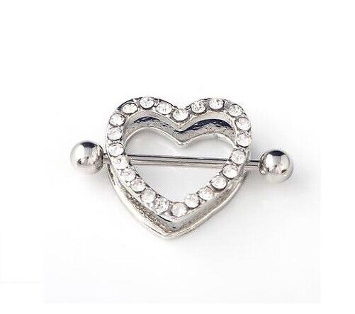 HEART RHINESTONE Love Body SEXY Nipple Bar Barbell Piercing Ring Rings UK