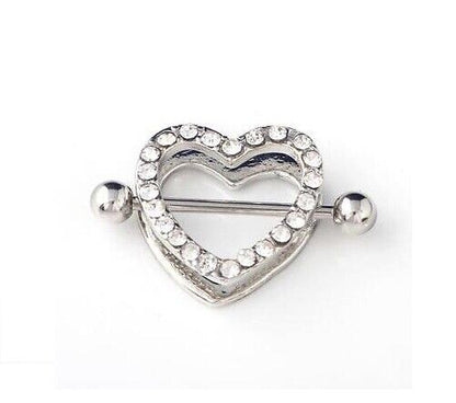 HEART RHINESTONE Love Body SEXY Nipple Bar Barbell Piercing Ring Rings UK