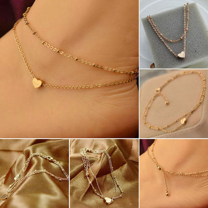 GOLD HEART ANKLET SUMMER Tibetan Ankle Bracelet Beach Foot Jewellery UK Seller