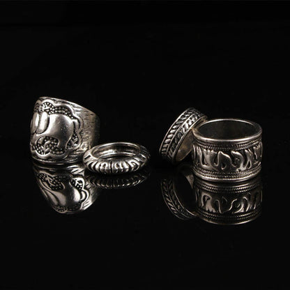 4PC SET 4x ELEPHANT Silver Womens Rings Girl Stack Ring Trible Boho Vintage Gift