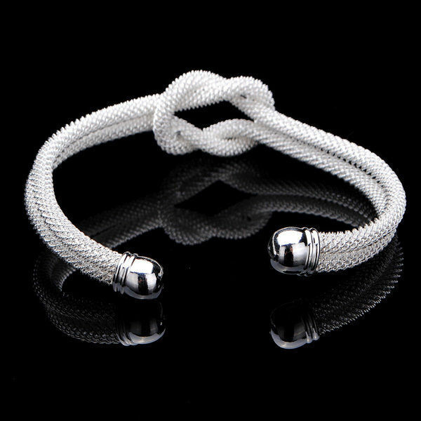 925 Sterling Silver Knotted Mesh Linked Bangle Bracelet Womens Jewellery UK