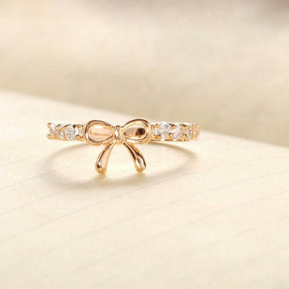 CUTE BOW KNOT WOMENS GIRLS RING SILVER OR GOLD STACKABLE SPARKLING RHINESTONE