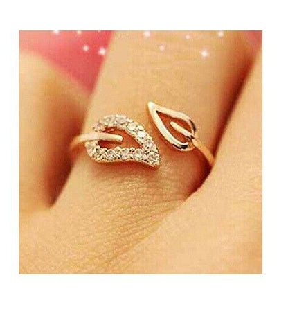 LEAF RING Adjustable Silver Gold Rhinestone Ring Delicate SEXY Womens Girl Gift