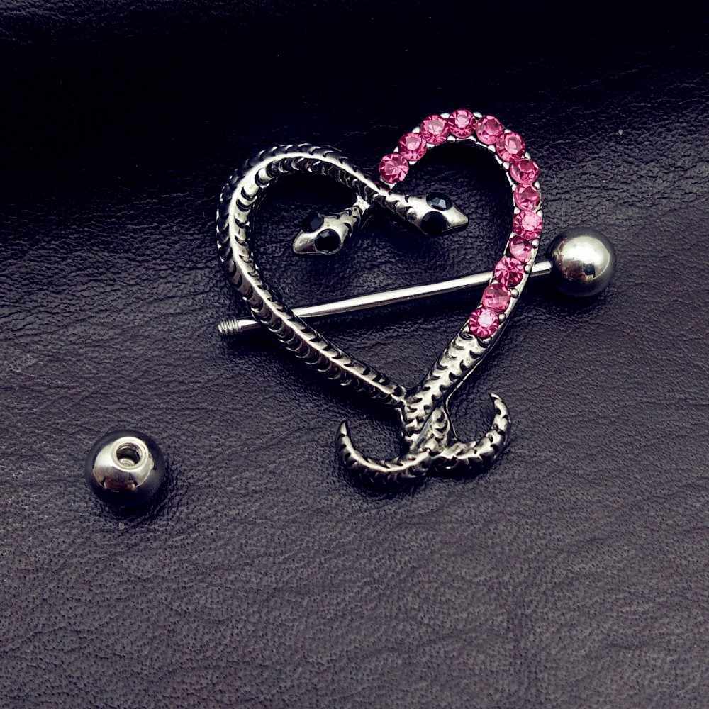 Sexy Heart Snake Nipple Fangs Shield Ring Body Dangle Piercing Bar Jewellery UK