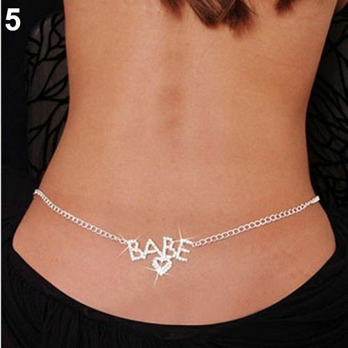 Bikini Rhinestone Harness Lower Back Crossover Belly Waist Body Chain Necklace