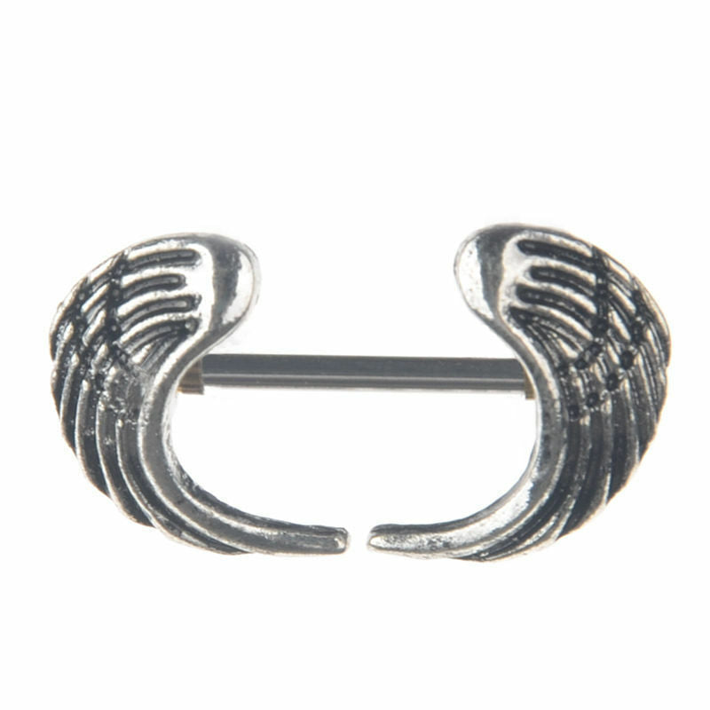 ANGEL WING NIPPLE BAR BEAUTIFUL SHIELD 316L Surgical Steel Barbell Piercing UK