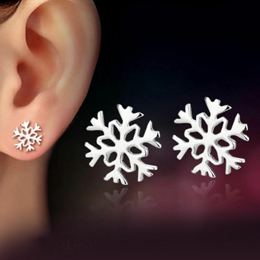 CHRISTMAS SNOWFLAKE 925 SILVER PLATED Earrings Ear Stud Womens Girls Gift UK
