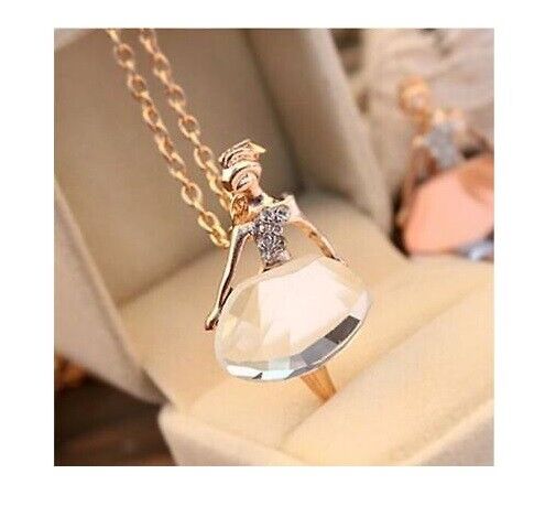 BALLERINA GIRL DIAMOND PENDANT NECKLACE Novelty Ballet Cute Gift Tutu Dance UK