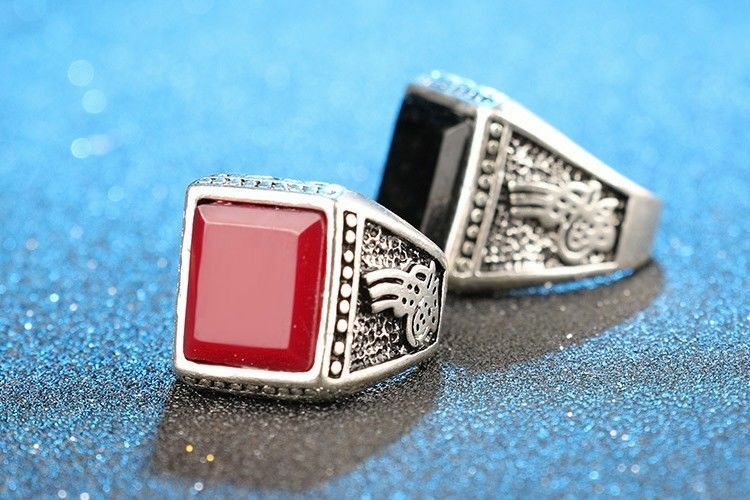 NEW Tribal Surfer Gents Red Blue Turquoise Silver Mens Ring Boys Mans Gift UK