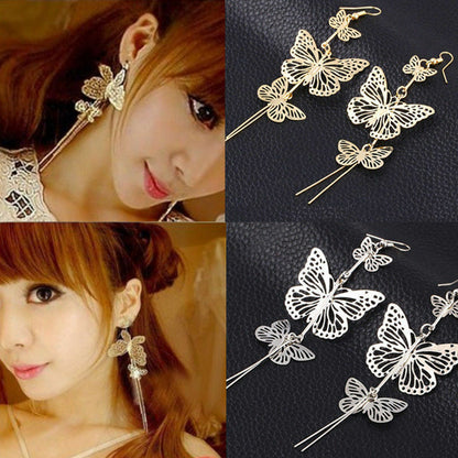 Womens Silver Gold Butterfly Wing Earring Rhinestone Hook Ear Stud Hoop Gift