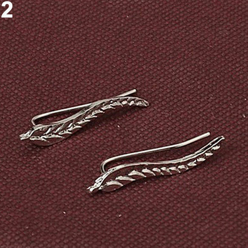 Womens Silver Gold Leaf Angel Feather Wing Earrings Hook Ear Stud Cuff Hoop Gift