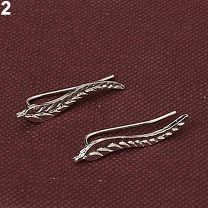 Womens Silver Gold Leaf Angel Feather Wing Earrings Hook Ear Stud Cuff Hoop Gift