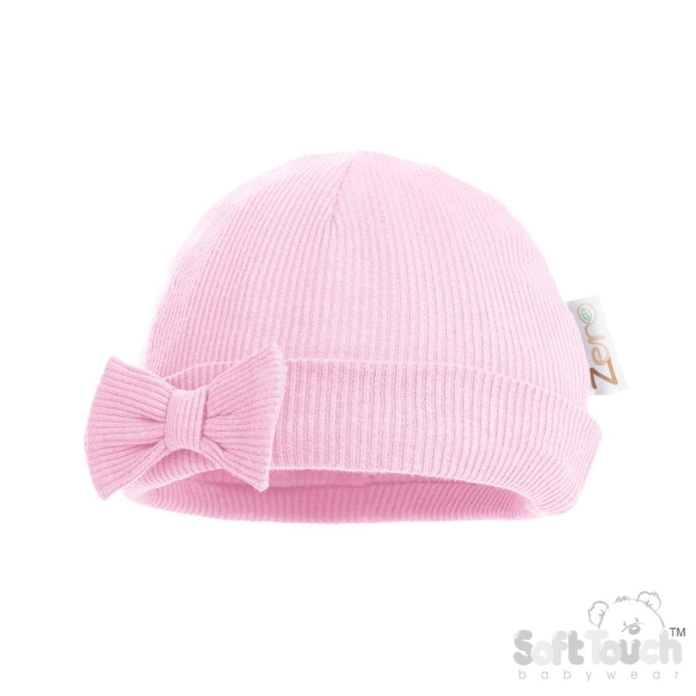 PERSONALISED BABY Ribbed Knot HAT Bow Hat Pink Blue Biscuit Sage Rose NEWBORN