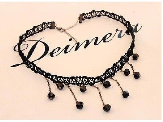 Black TASSEL CHARM DANGLE Velvet Lace Choker CORD Necklace Wedding Party Chain