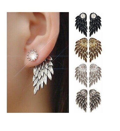 Womens Silver Gold Angel Feather Wing Earring Rhinestone Hook Ear Stud Hoop Gift