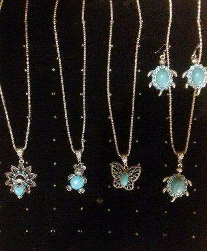 Beach Turtle Turquoise Tortoise Pendant EARRINGS Charm Silver Necklace Set UK