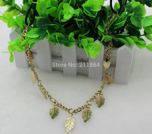 WOMENS LEAF CHARM headband head piece chain leaves elastic hair band SUMMER