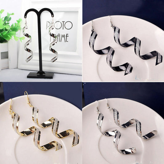 WEDDING WOMEN LADY VOGUE RETRO TWIST SPIRAL EARDROPS LONG DANGLE HOOK EARRINGS
