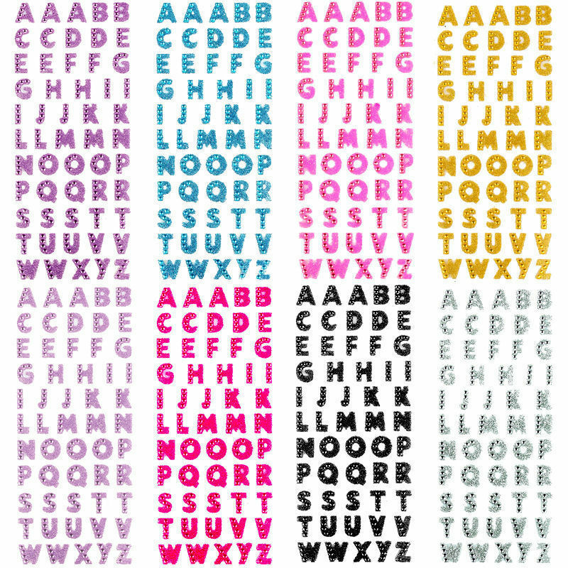 Alphabet Letter Glitter Stickers Rhinestones Self Adhesive ABC A-Z Words Sticky
