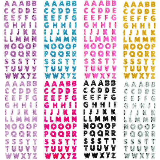 Alphabet Letter Glitter Stickers Rhinestones Self Adhesive ABC A-Z Words Sticky