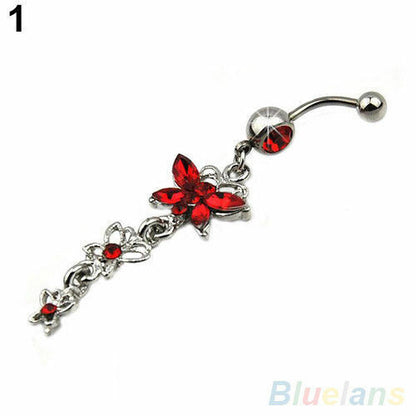 SEXY LADIES BUTTERFLY Belly Button Ring BELLY BAR Rhinestone Navel UK BARGAIN