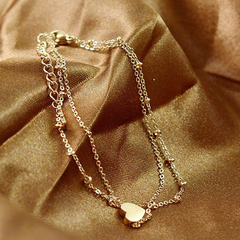 GOLD HEART ANKLET SUMMER Tibetan Ankle Bracelet Beach Foot Jewellery UK Seller