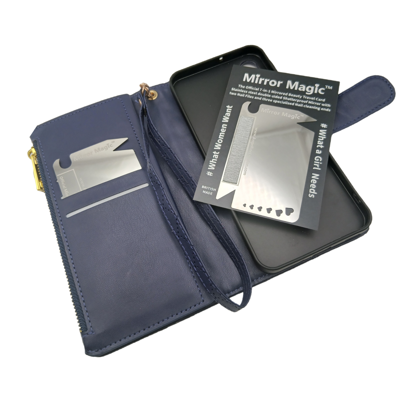 Metal Travel Mirror Magic 7-in-1 Mirrored Shatterproof Card Nail Files Cleaner Ends