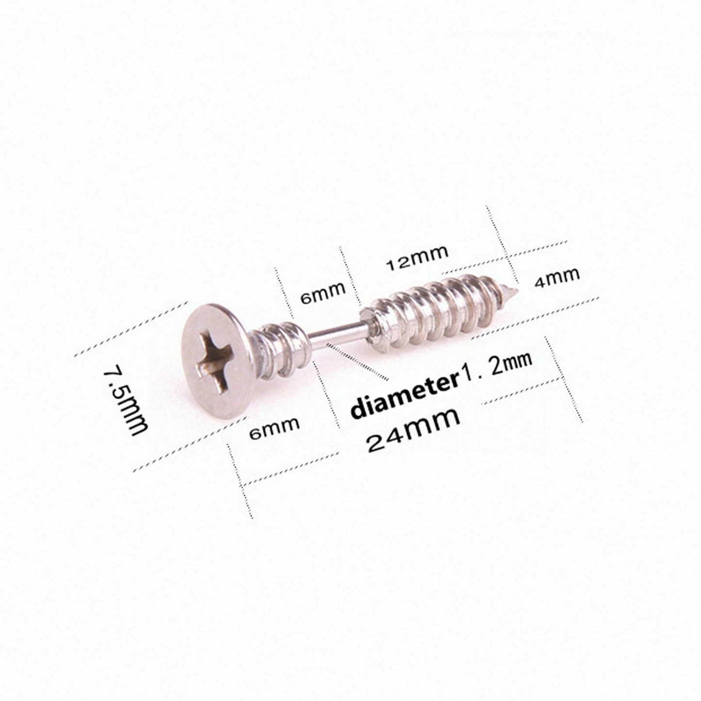 2pcs Punk Gothic Unisex Unique Stainless Steel Gold Silver Screw Stud Earrings