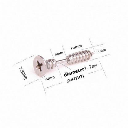 2pcs Punk Gothic Unisex Unique Stainless Steel Gold Silver Screw Stud Earrings