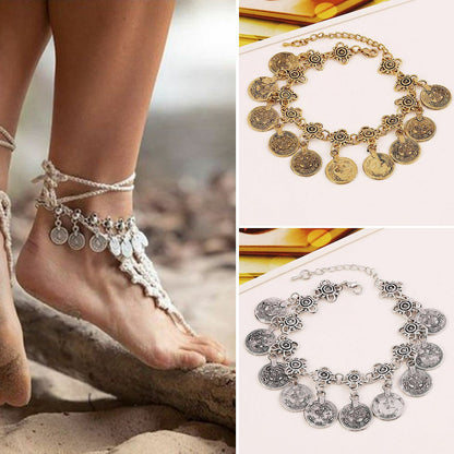 Sexy Silver Gold Coin Ankle Anklet Chain Anklet Bracelet Beach feet Foot charm