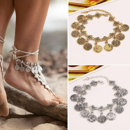 Sexy Silver Gold Coin Ankle Anklet Chain Anklet Bracelet Beach feet Foot charm