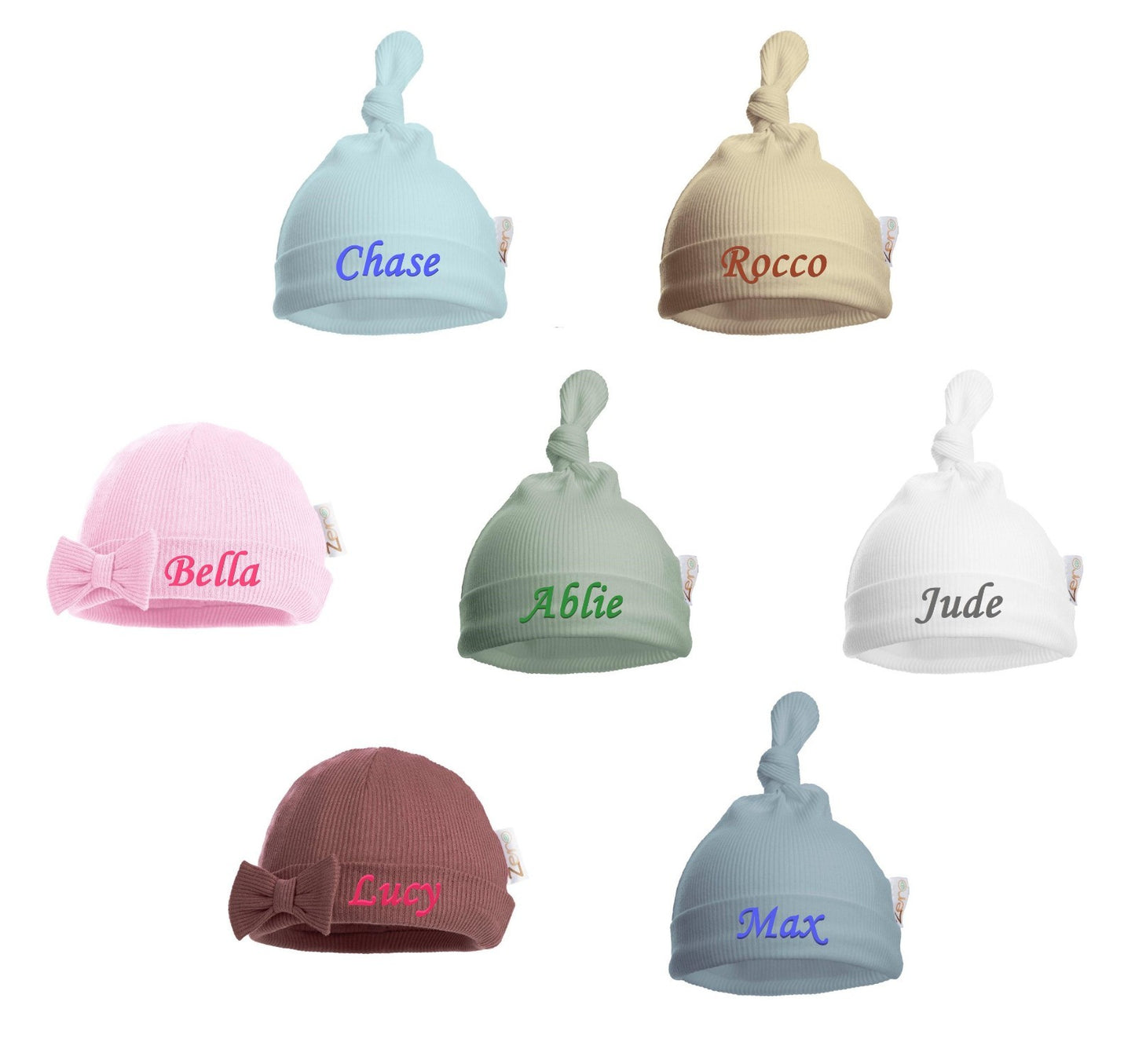 PERSONALISED BABY Ribbed Knot HAT Bow Hat Pink Blue Biscuit Sage Rose NEWBORN